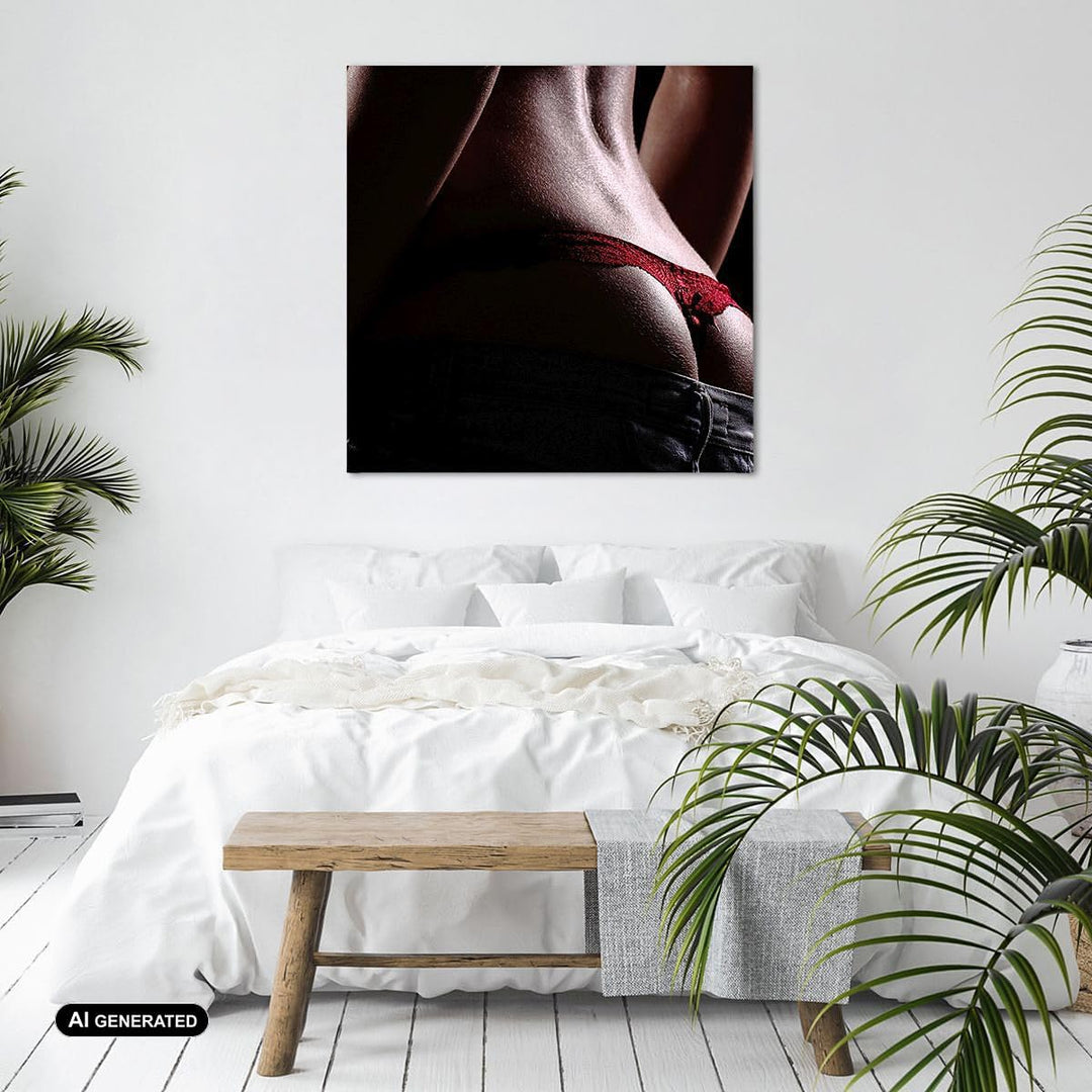 Bilder auf Leinwand 70x70cm Leinwandbild mit Rahmen Frau Körper String Gross Wanddeko Bild Schlafzim