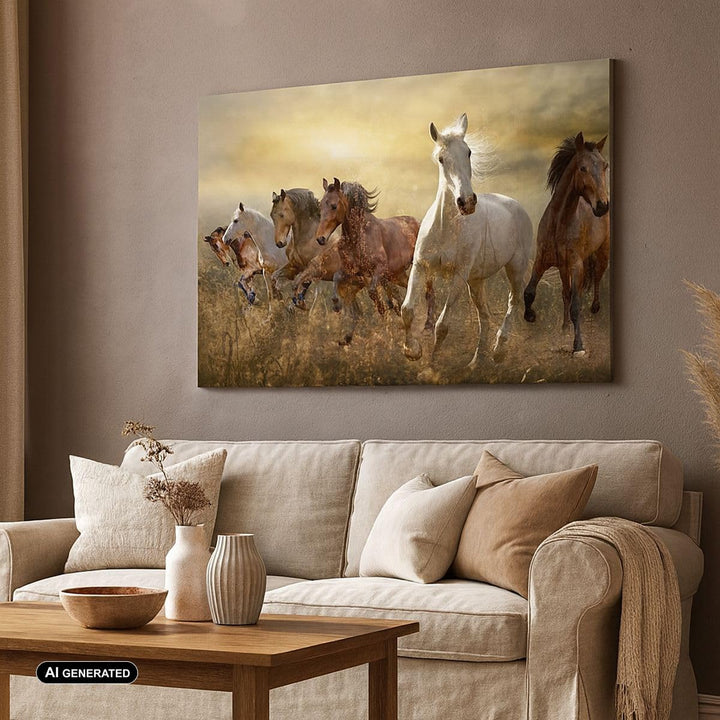 Bilder auf Leinwand Pferd Tier Natur Leinwandbild mit Rahmen 70x50cm Wandbilder Dekoration Wohnzimme