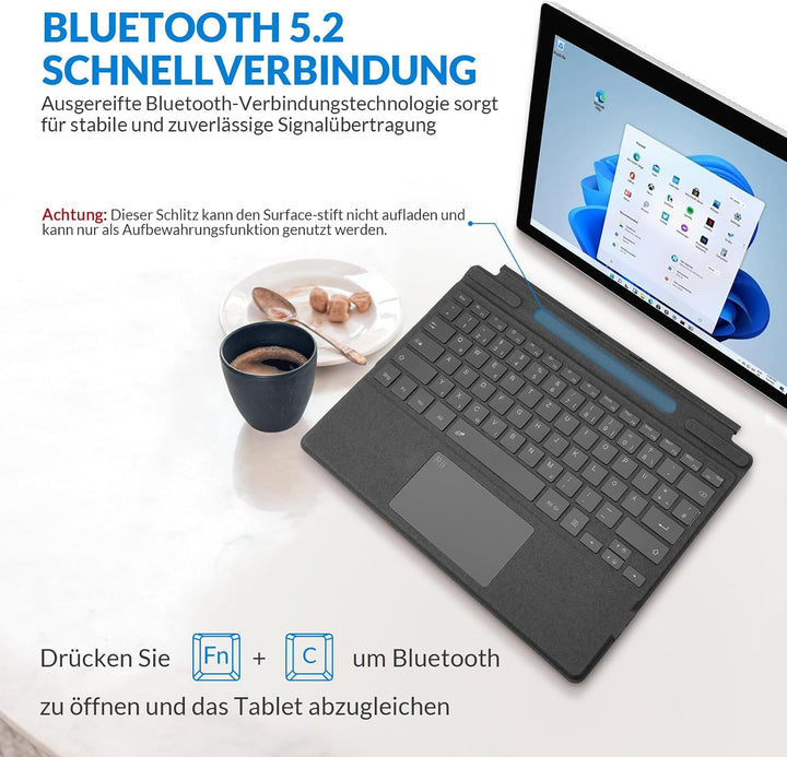 Rii Surface Tastatur für Pro 9/8/X, Bluetooth 5.2 Mit Touchpad Und 7-Farbiger Hintergrundbeleuchtung