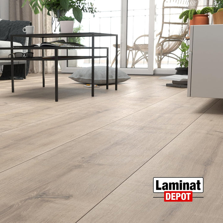 Premium Klick-Laminat-Boden, 2,54 m², inkl. kostenlose Trittschalldämmung & Fussleisten, Stärke 8 mm