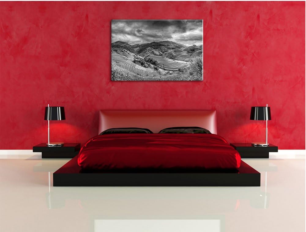 Pixxprint Berg Farm in Asien als Leinwandbild/Grösse: 100x70 cm/Wandbild/Kunstdruck/fertig bespannt,