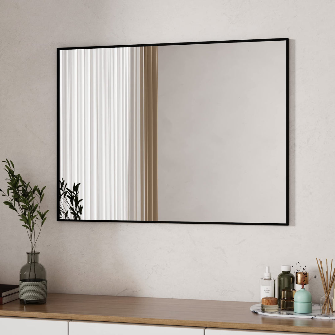 Boromal Spiegel Schwarz 80x60cm Rechteckiger Metallrahmen Badezimmerspiegel Schwarz Badspiegel Schwa