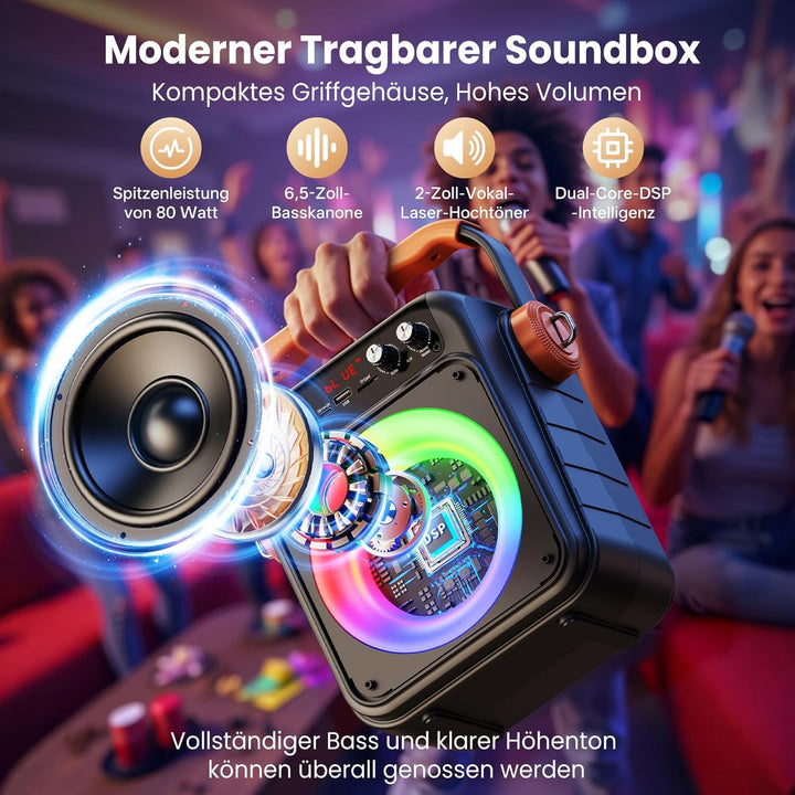 JYX Karaoke Anlage Mit 2 Mikrofonen: Tragbare Karaoke Maschine Bluetooth 5.3 Light Speaker, Pa Anlag