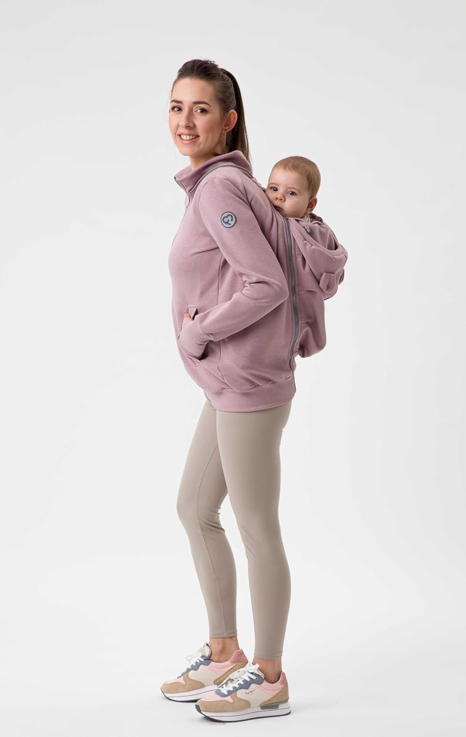 fun2bemum Pola 4in1 Baby Tragejacke für Mama Känguru Kapuze VORNE/HINTEN S Dust Pink, S Dust Pink