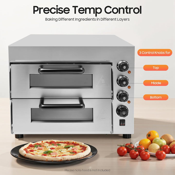 LUNICASHA Professioneller Doppel Pizzaofen, Kommerzieller Pizzabackofen, 3000W Pizzaofen Elektrisch,