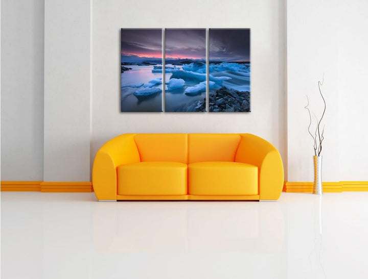 Pixxprint Extreme Eislandschaft als Leinwandbild/Grösse: 3 Teilig (120x80) cm/Wandbild/Kunstdruck/fe
