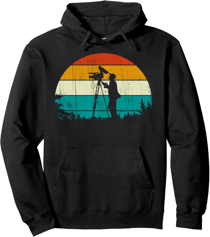 Vintage Retro Style Pine Tree Cameraman Capture Video Camera Pullover Hoodie