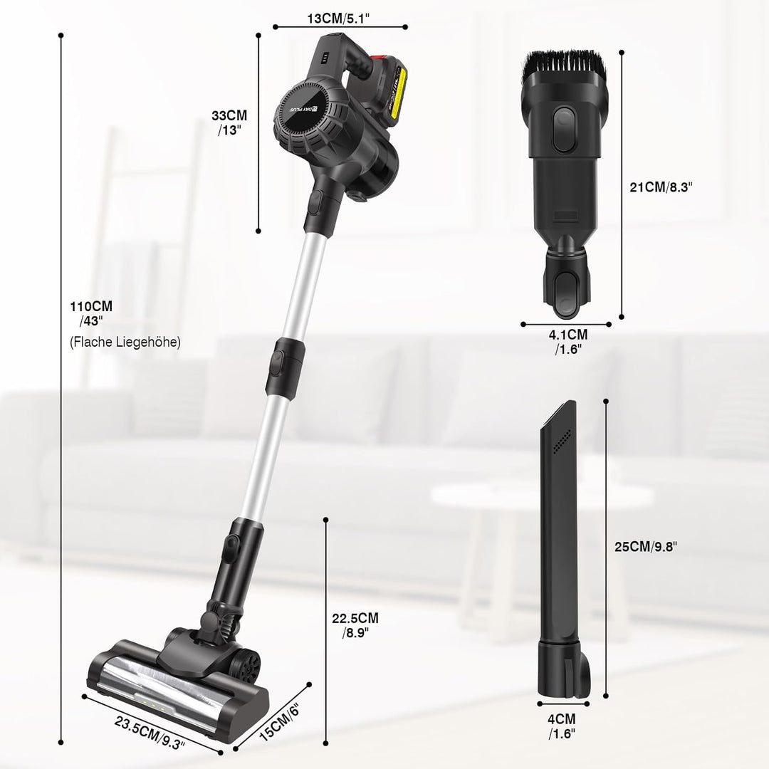 Huini Akku Staubsauger, Kabellos Akkustaubsauger mit LED Licht, Kabelloser Staubsauger mit Aufgerüst