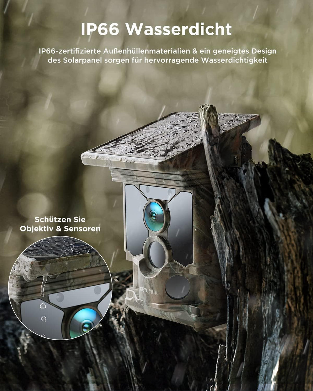 CEYOMUR Solar Wildkamera mit Handyübertragung App, 4K 68MP UHD Wildkamera WLAN mit 5200mAh Akku, Wil