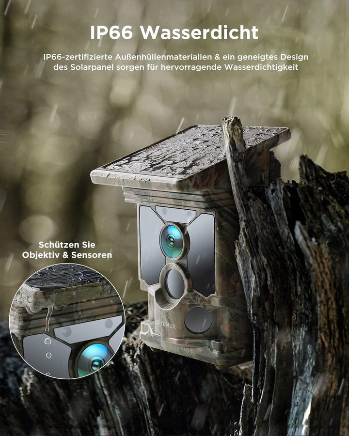 CEYOMUR Solar Wildkamera mit Handyübertragung App, 4K 68MP UHD Wildkamera WLAN mit 5200mAh Akku, Wil
