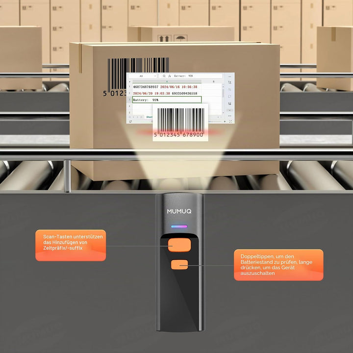 Barcode Scanner Kabelloser Mini 1D/2D QR Code Scanner mit Ladestation | 3-in-1 (BT/2.4G/USB) Konnekt