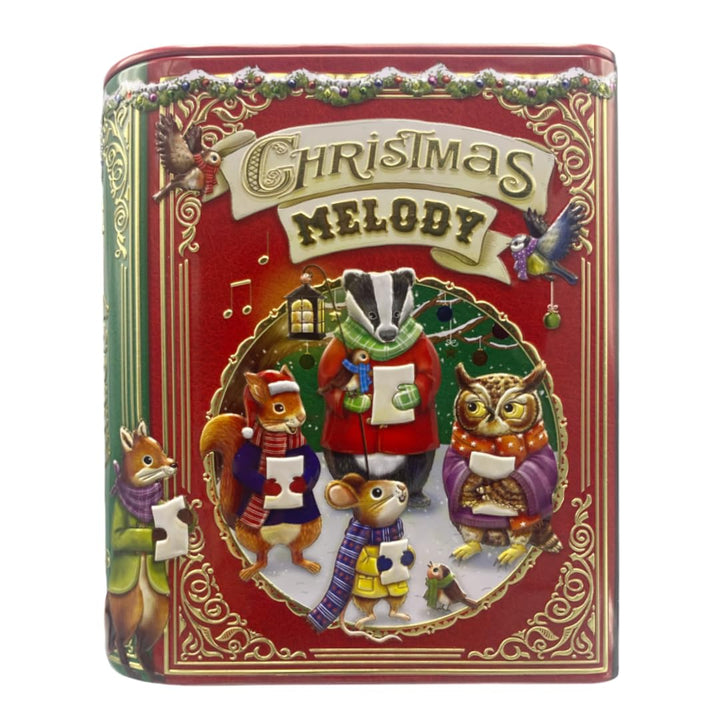 MediMuc Kleine Buchdose Xmas Song rot Weihnachtsdose, Aufbewahrungsdose, Keksdose, Blechdose aufwänd
