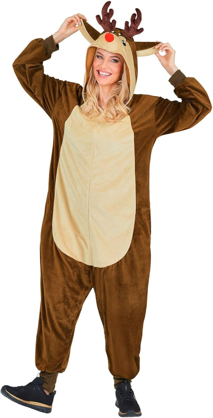 W WIDMANN MILANO Party Fashion - Tier Overall für Erwachsene, weicher Plüsch Jumpsuit mit Kapuze, Ti