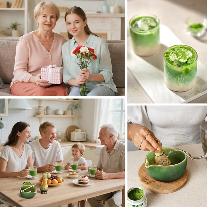 Matcha Set 2-teilig, Matcha Tee Set Blau mit Chawan Matcha-Schale (510 ml) &amp; Keramik-Besenhalter, Mi