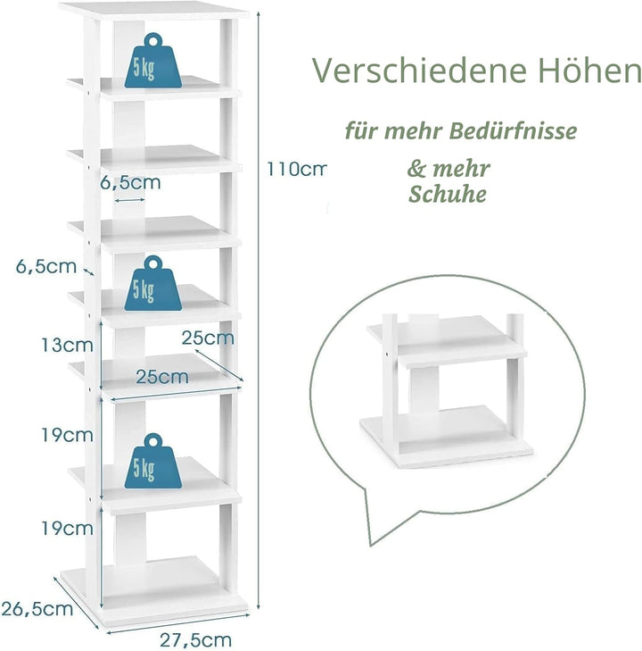 GIANTEX Schuhregal mit 8 Ebenen Schschrank Holz Schuhständer vertikal platzsparend Schuh-Organizer L