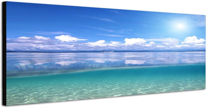 Paul Sinus Art Panoramabild auf Leinwand und Keilrahmen 150x50cm Karibik Meer Wolkenhimmel Sonne Ref