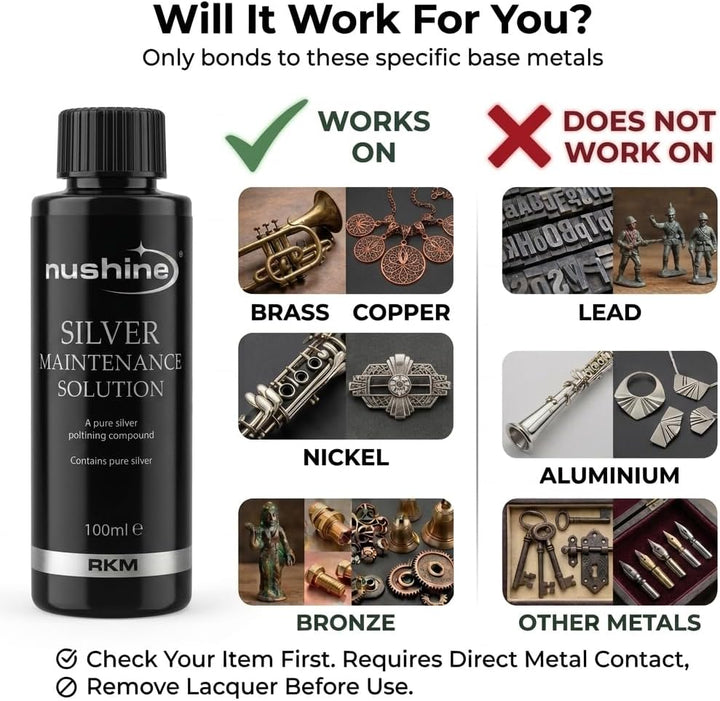 Nushine Silberpflegemittel, 50 ml, enthält Reines Silber (ideal für abgenutztes Silber)