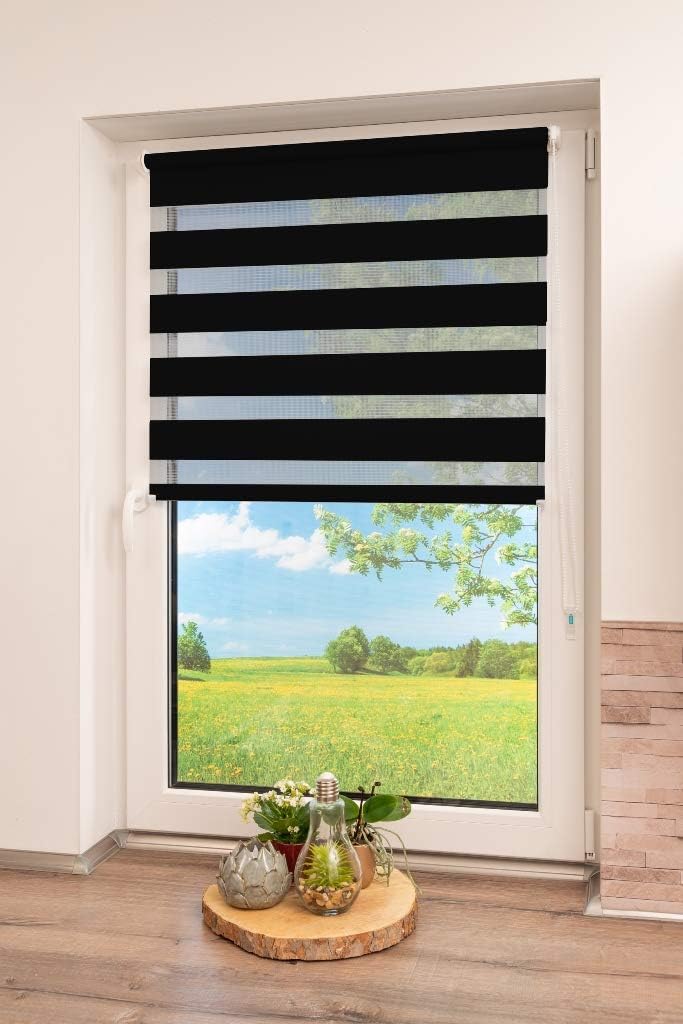 K-home Klemmfix Doppelrollo Madrid ohne Bohren Schwarz 75 x 150 cm (B x L) Schwarz 75x150 cm (B x L)