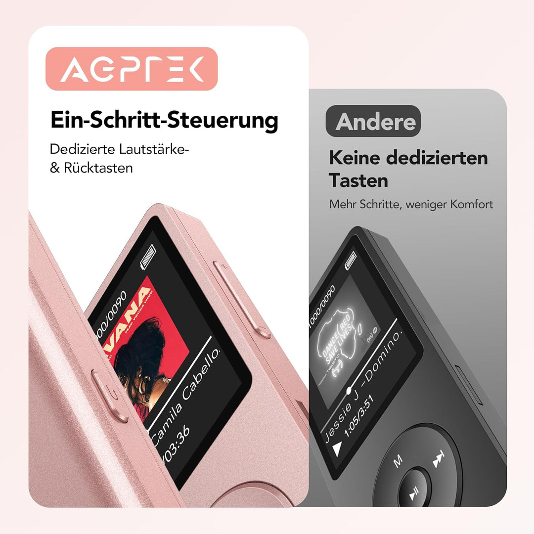 AGPTEK 64 GB Klassischer MP3 Player, 70 Stunden Akkulaufzeit tragbare HiFi Musik Player mit Kopfhöre