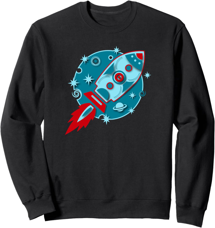 Retro Rakete Planet Sterne Space Galaxie Mond Weltraum Flug Sweatshirt