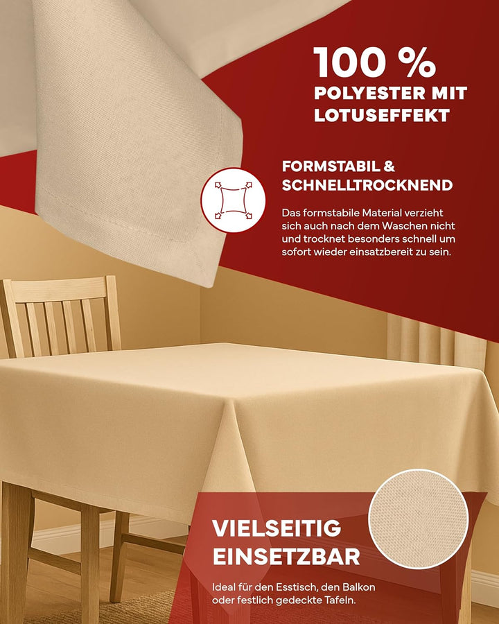 texpot Gartentischdecke 220 cm rund in Sand mit Leinen Optik Lotuseffekt Fleckschutz Bügelfrei Tisch