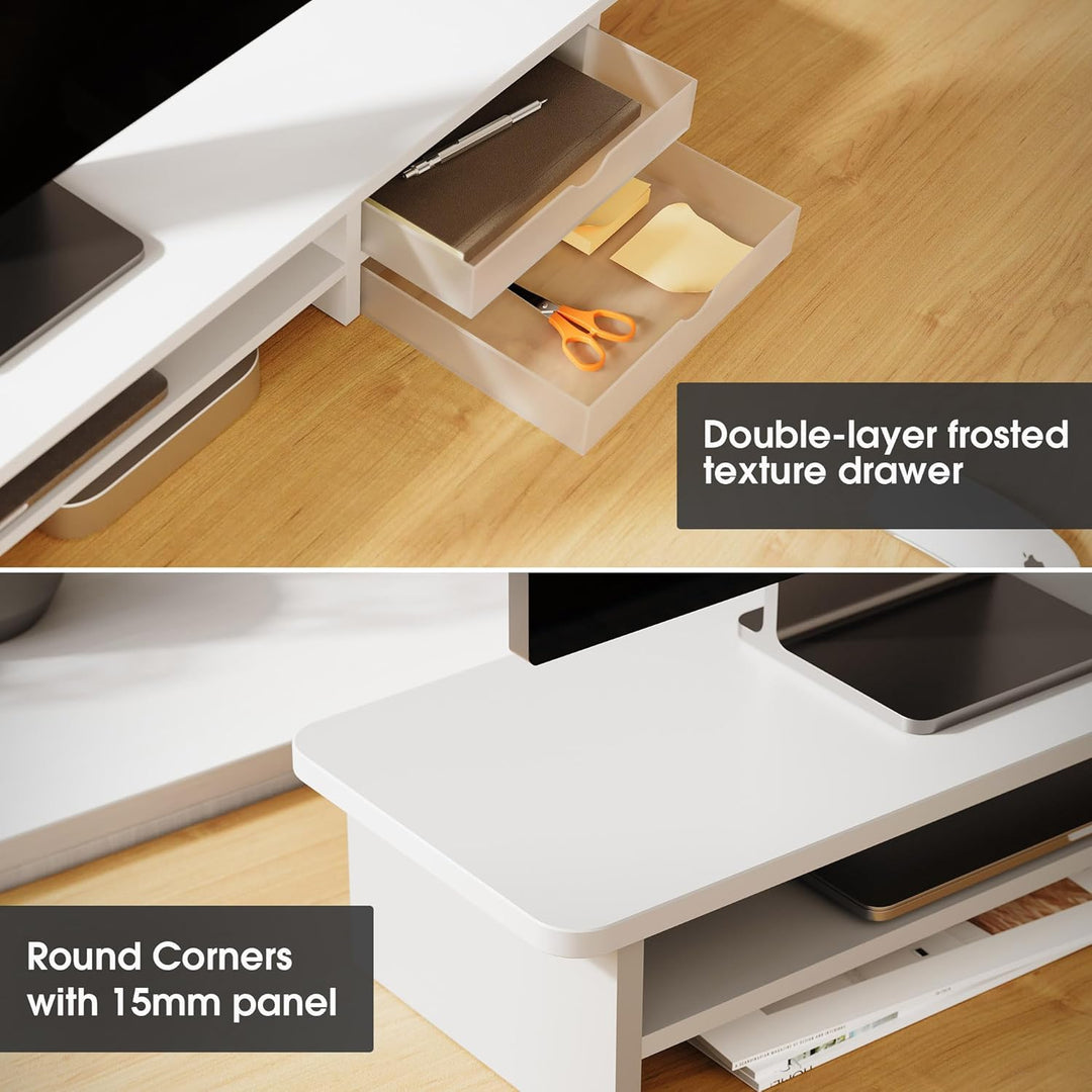 Fenge Dual Monitorständer Riser mit 2 Acryl Schubladen 108cm Grosse Computer Bildschirmständer für P