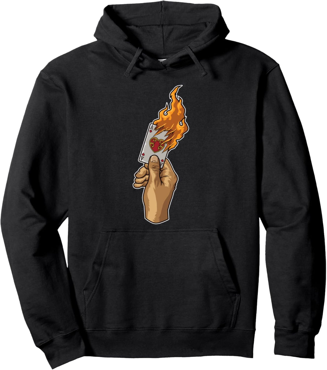Hand mit brennender Poker Karte | Casino Illustration Pullover Hoodie