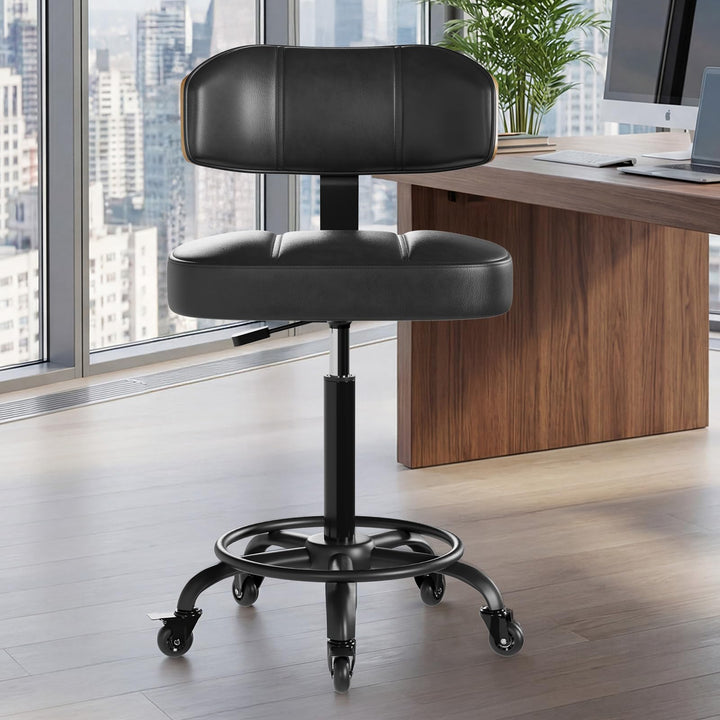 Rollhocker HöHenverstellbar, Bürohocker Ergonomisch,Arbeitshocker, Drehhocker 360°,Mit Rückenlehne P