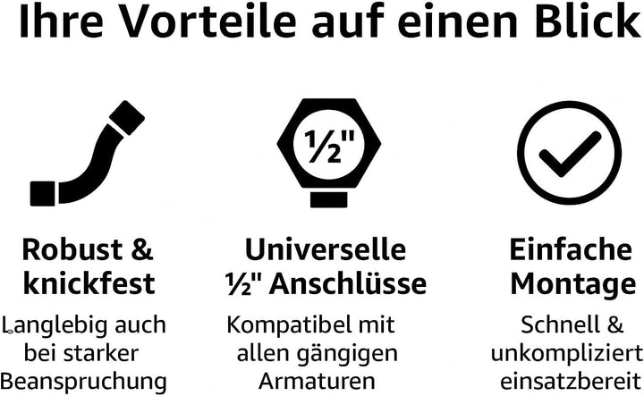 UZMAN Gastro Brauseschlauch 150cm mit Spezial-Knickschutz - 1/2" Standard Anschlüsse inkl. Dichtunge