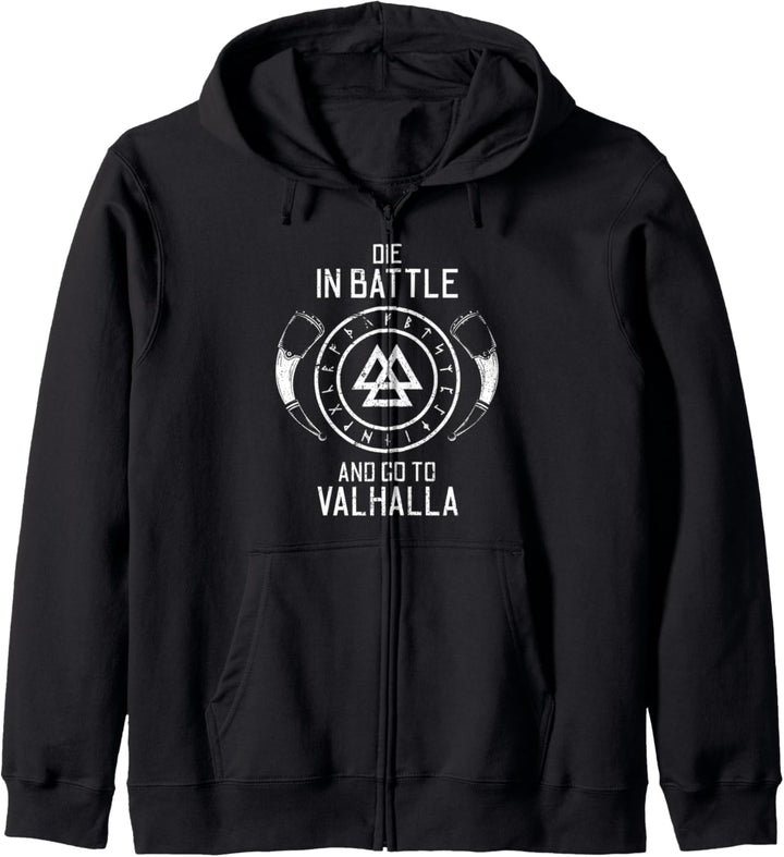 Stirb im Kampf und geh nach Walhalla | Wikinger Motto Kapuzenjacke