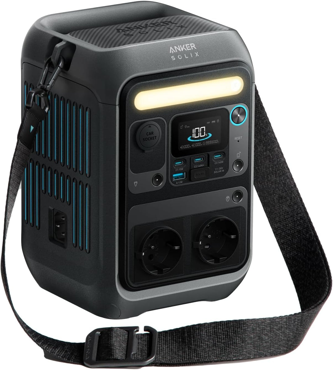 Anker SOLIX C300X Tragbare Powerstation, 288Wh LiFePO4 Akku, 300W (Max 600W) Solargenerator, 140W Be