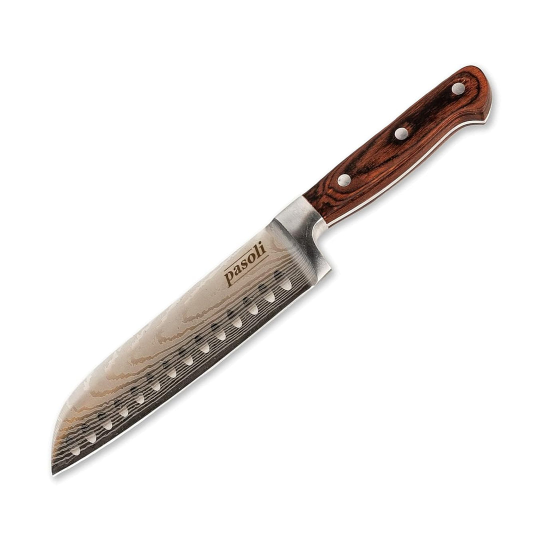 pasoli Professionelles Japanese Messer - Edelstahl mit Klingenschutz &amp; edlem Holzgriff - Rasiermesse