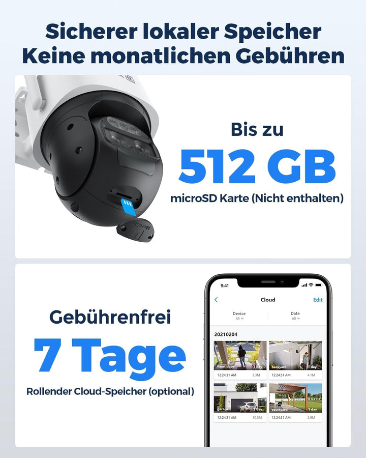Reolink 4K PTZ Überwachungskamera Aussen Akku mit Auto-Tracking & Auto-Zoom, Dual Lens, 8MP Solar WL