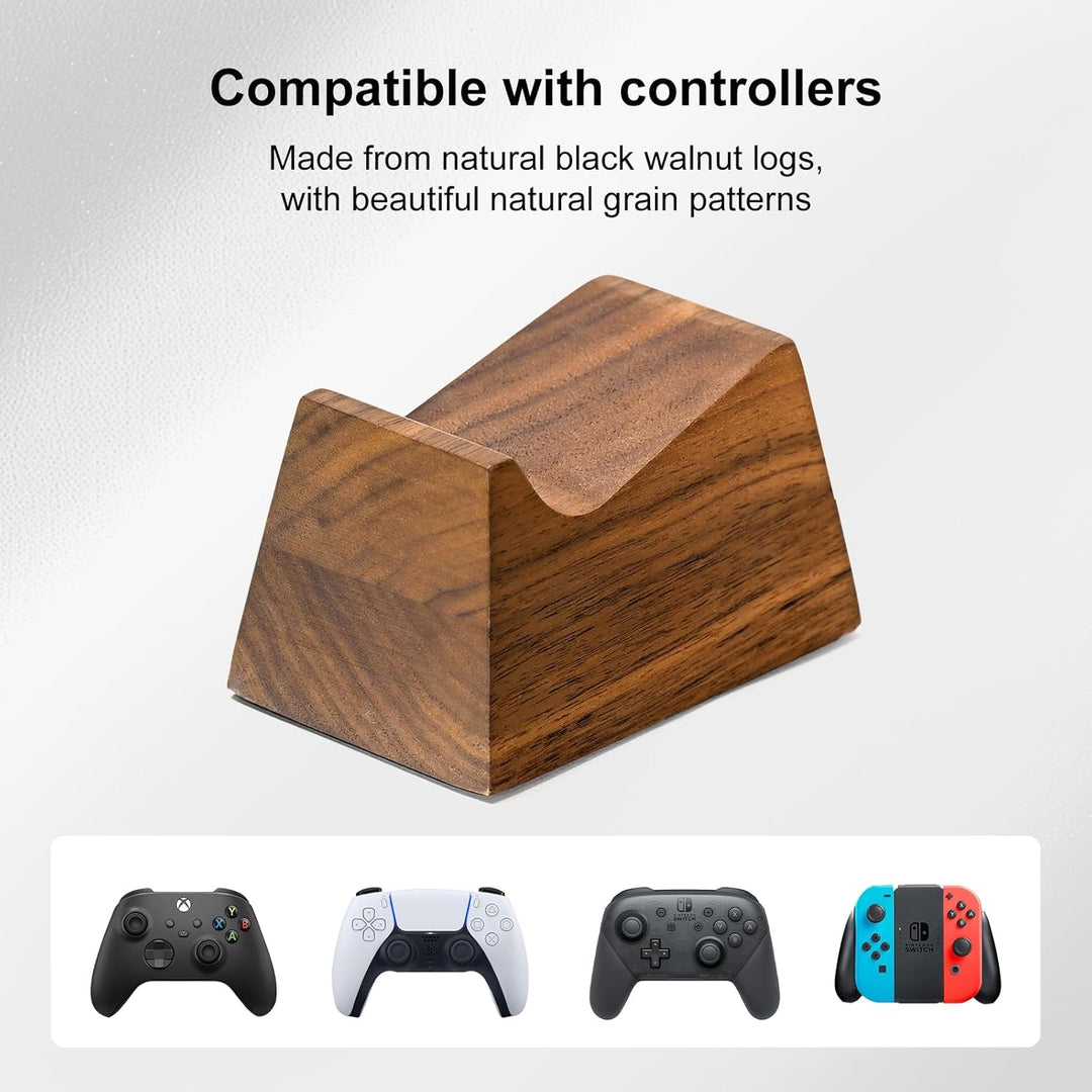 UPERGO Headset Stand with Gaming Controller Holder, Walnut Wood Headphone Stand with Storage Base, G