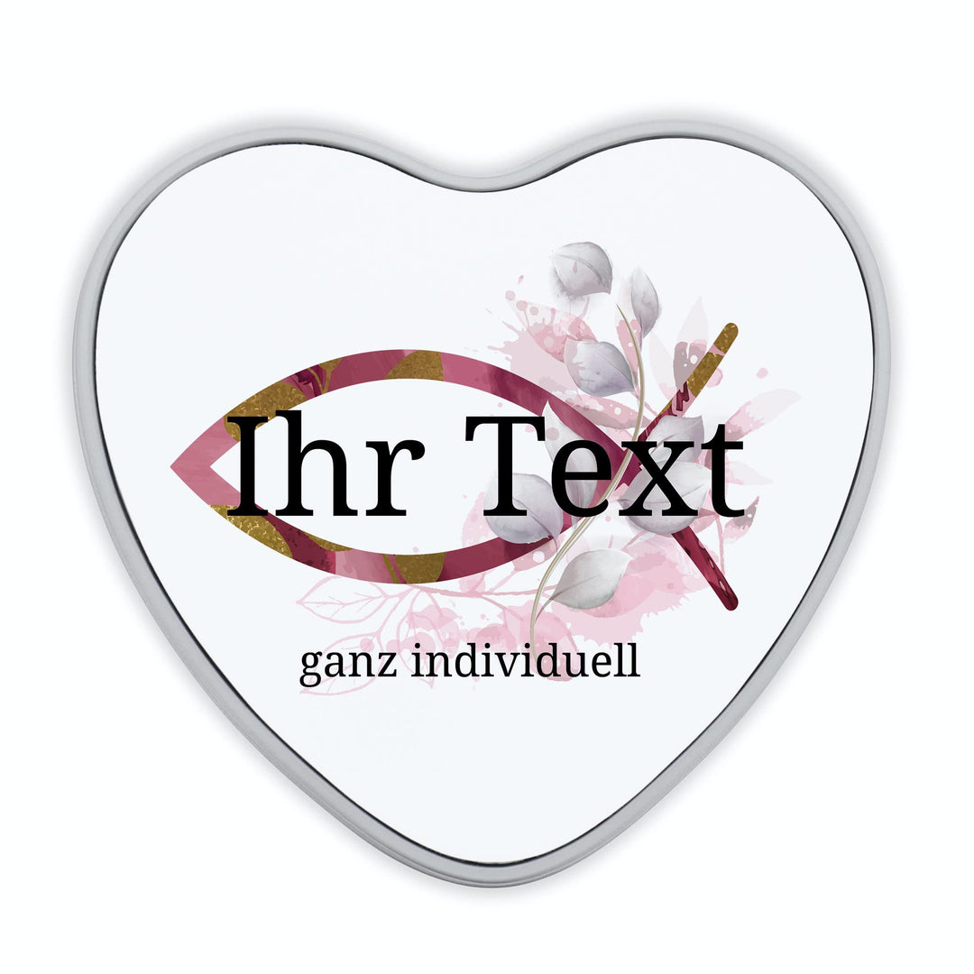 STEMPEL-FABRIK – personalisierbare Herzdose mit Name oder Wunschtext – Aquarell Motiv mit rotem Fisc