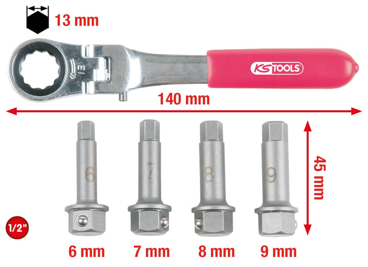 KS Tools 918.3500 1/2" Bremssattel Spezial-Steckschlüssel- Satz, 5-tlg.