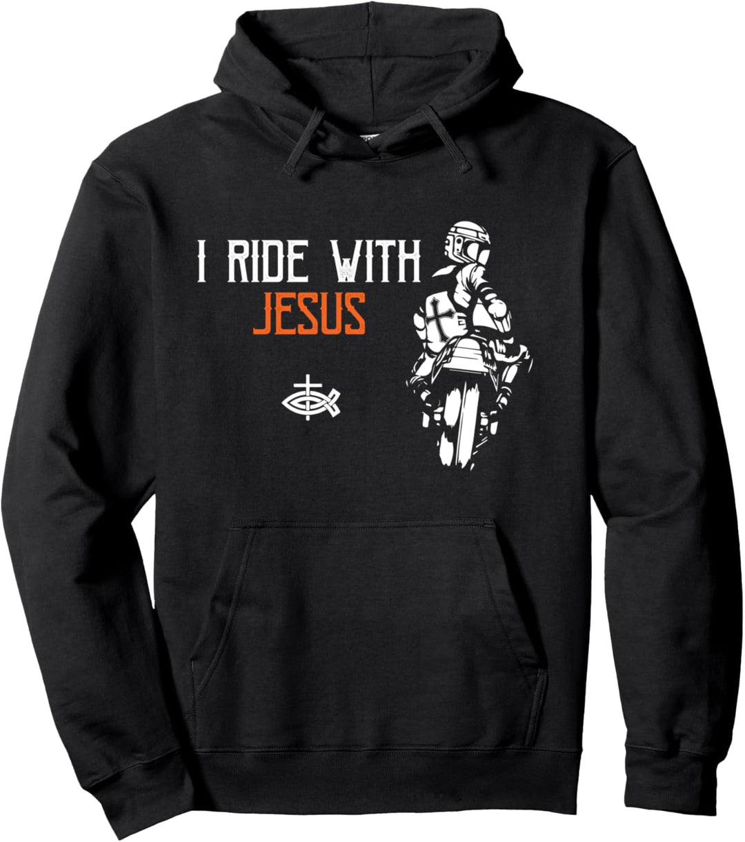 Christian Biker - I Ride With Jesus - Motorcycle Rider Faith Pullover Hoodie