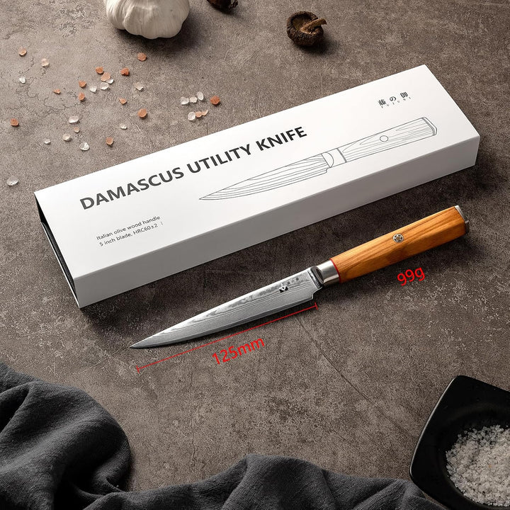 Damastmesser Allzweckmesser Küche Mit Extrem Scharf 12,5 cm Klinge Aus 67 Lagen VG-10 Damaststahl Of