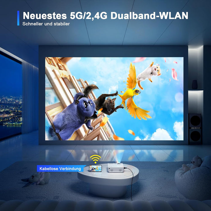 XuanPad Mini Beamer, 2024 Verbessertes 16000L WiFi Bluetooth Beamer, Mini Projektor HD 1080P Unterst