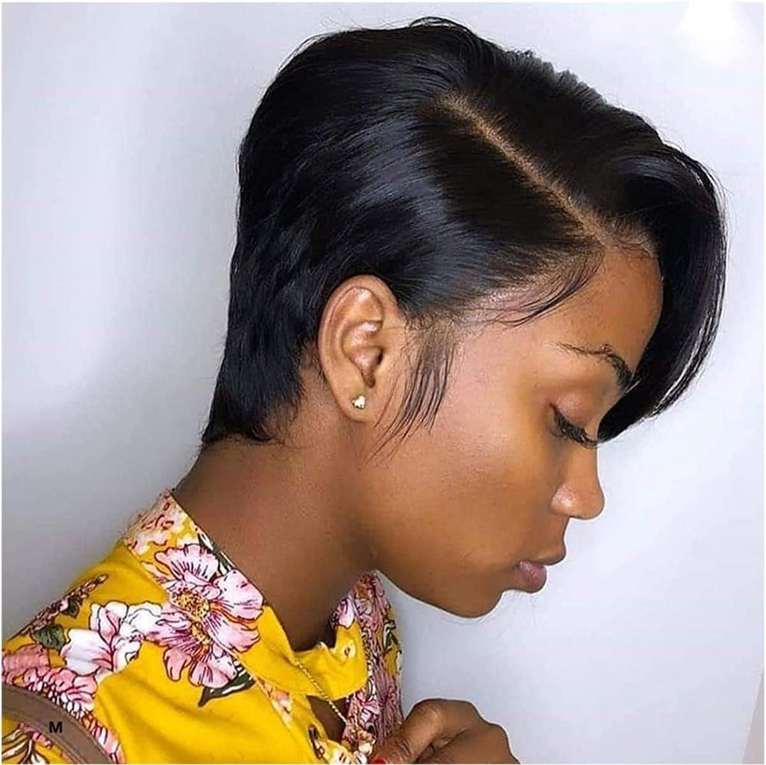 Pixie Cut Lace Front Schwarz Echthaar-Perücken mit Pony 13X4 Lace Front Perücken Short Bob Straight