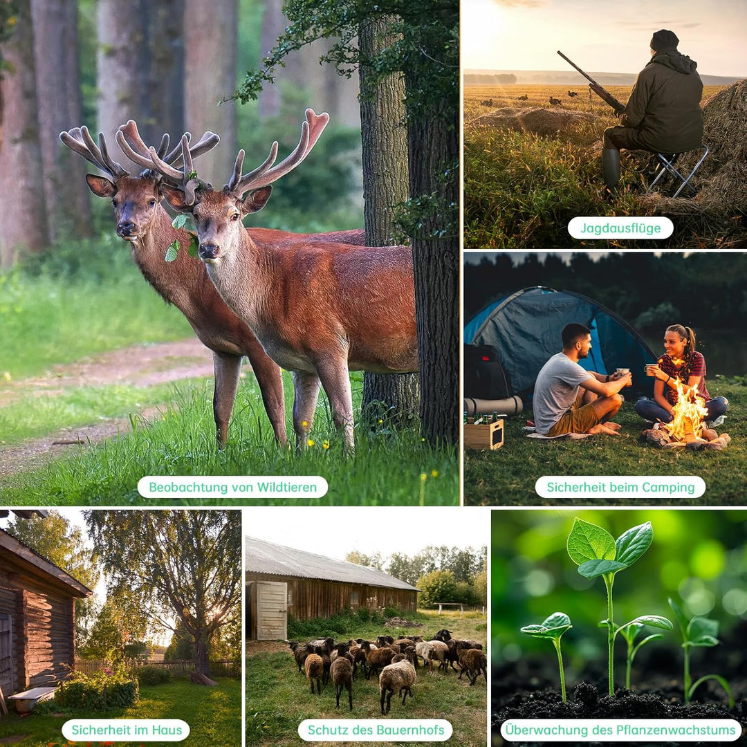 4K 64MP Wildkamera mit Handyübertragung APP, Solar WLAN Bluetooth Eingebaute 5000mAh, 64GB Speicherk