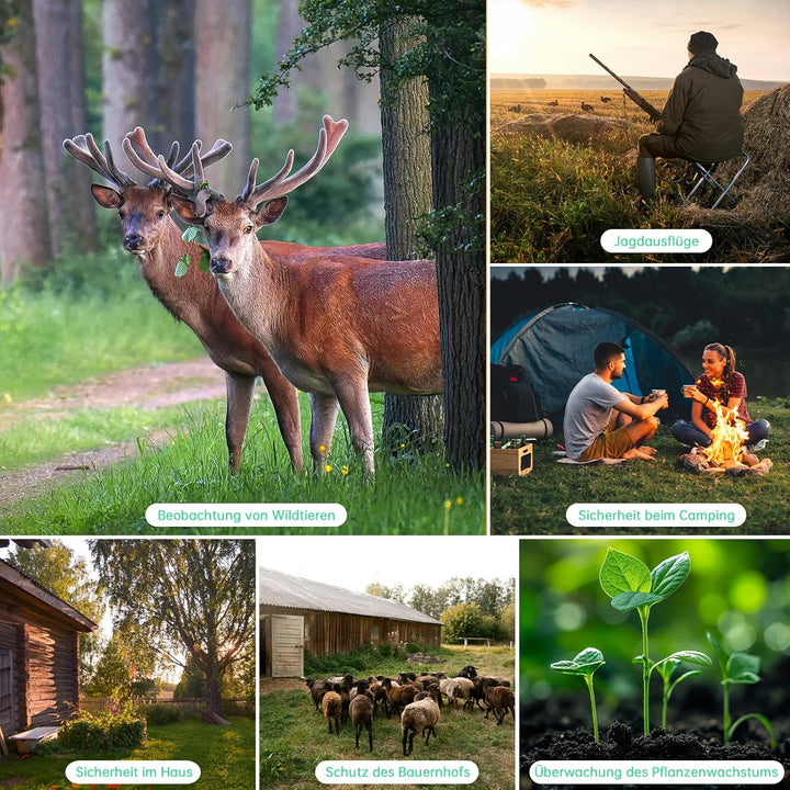 4K 64MP Wildkamera mit Handyübertragung APP, Solar WLAN Bluetooth Eingebaute 5000mAh, 64GB Speicherk