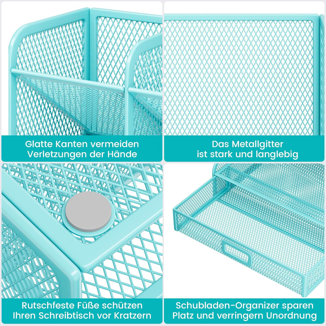VITVITI Schreibtisch Organizer, 9 Fächer Stiftehalter mit Schublade, Netz Stifte Regal aus Metall, S