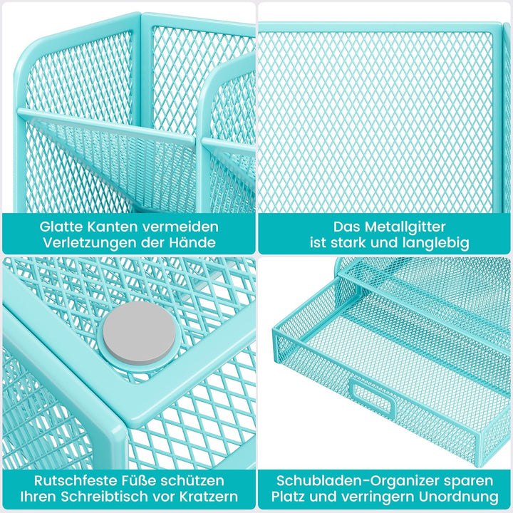VITVITI Schreibtisch Organizer, 9 Fächer Stiftehalter mit Schublade, Netz Stifte Regal aus Metall, S