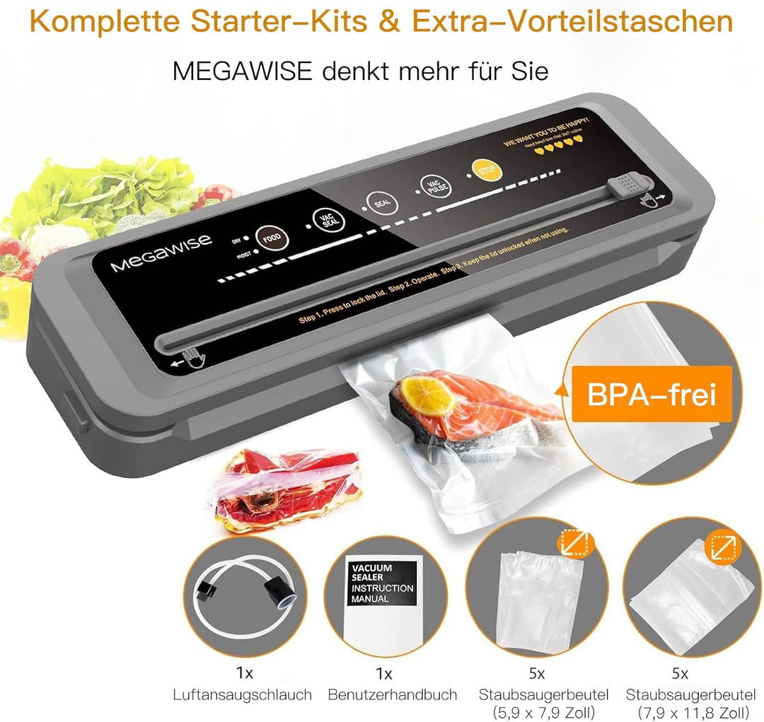 MegaWise Vakuumiergerät – Leistungsstarke 80 kPa Saugleistung, Ein-Tasten-Bedienung, integrierter Cu
