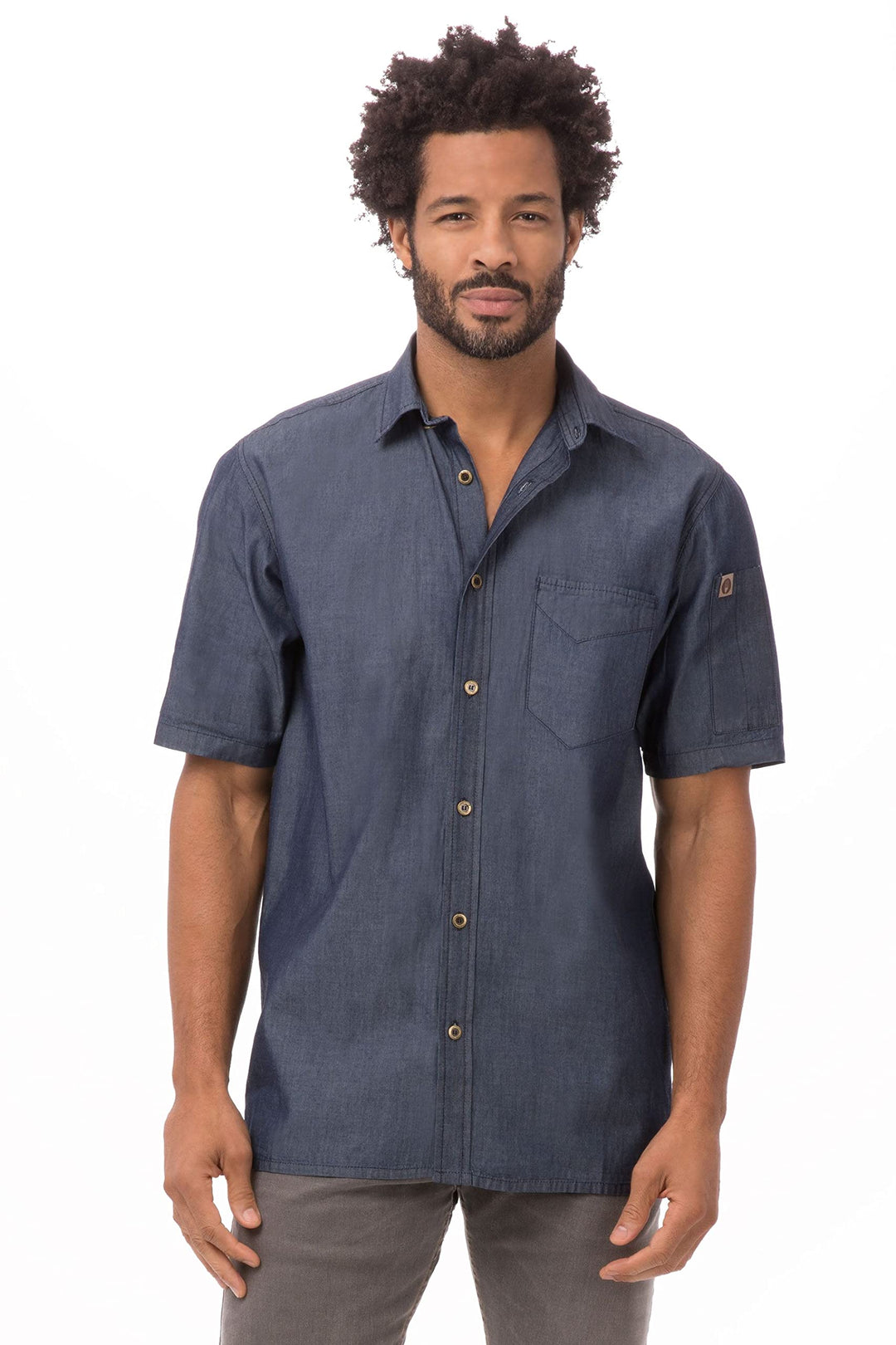 Chef Works B074-M Detroit Denim-Kurzarmhemd, Grösse M, Blau