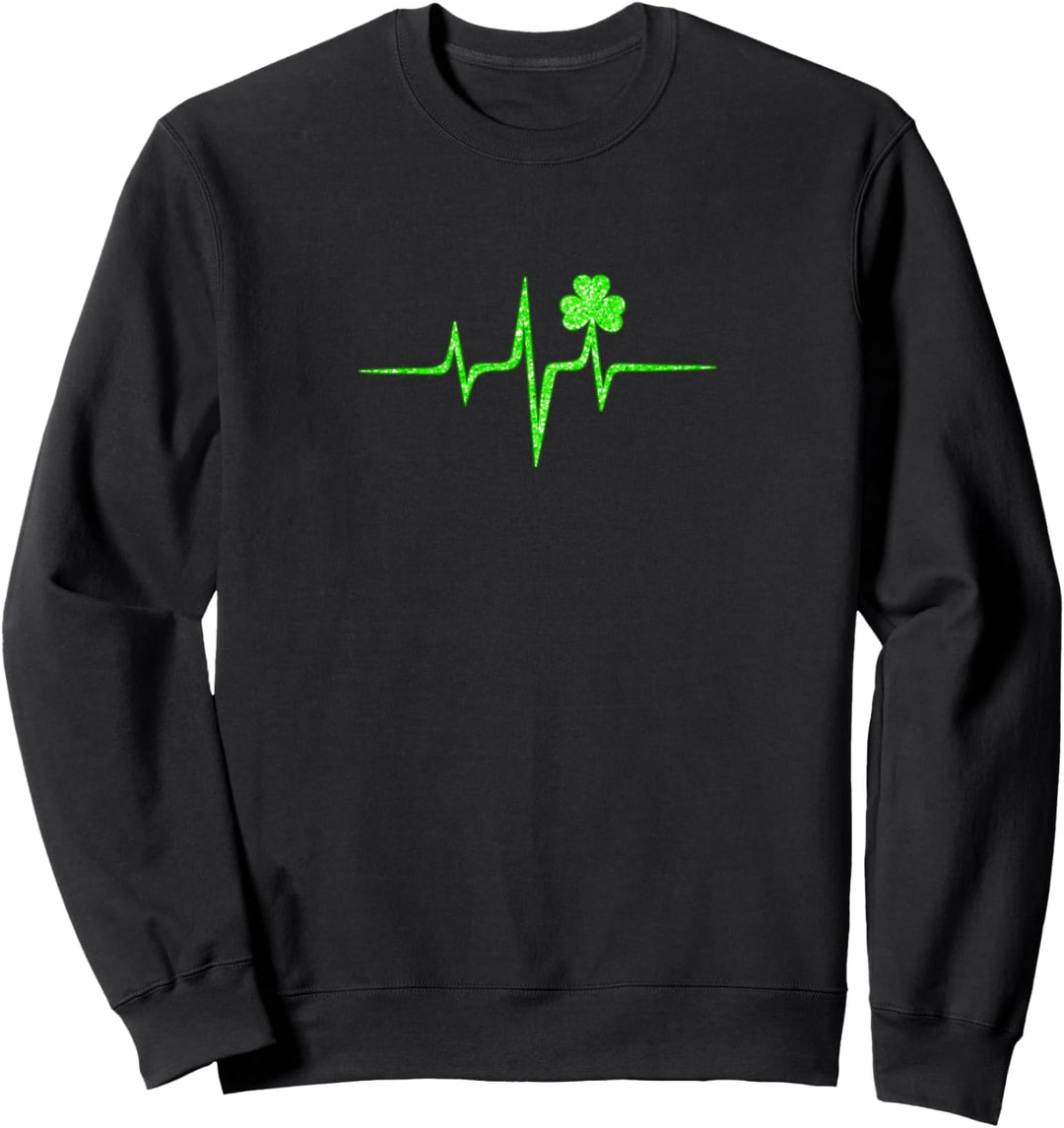 St. Patricks Day Herzschlag Irisches Kleeblatt Puls Symbol Sweatshirt
