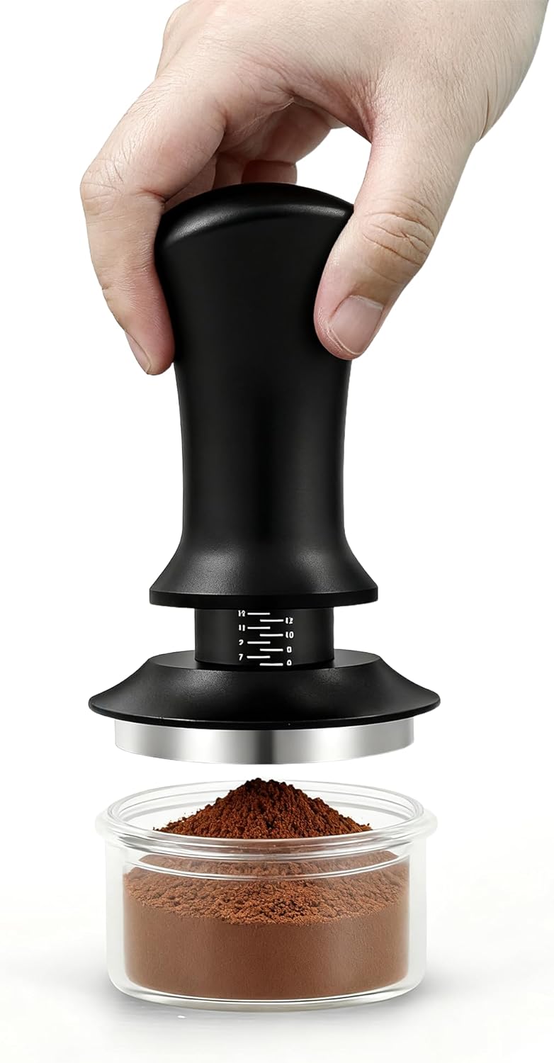 Kaffee Tamper Set 58mm, Espresso Tamper kalibriert, 304 Edelstahl Gewindebasis, Kaffeestampfer mit E