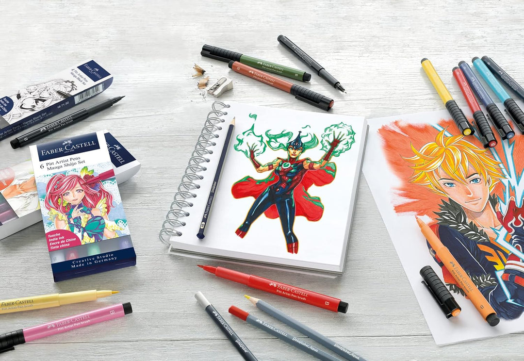FABER-CASTELL 167107 - Tuschestifte Pitt Artist Pen Brush Manga Basic Set, 8-teilig, permanent Manga