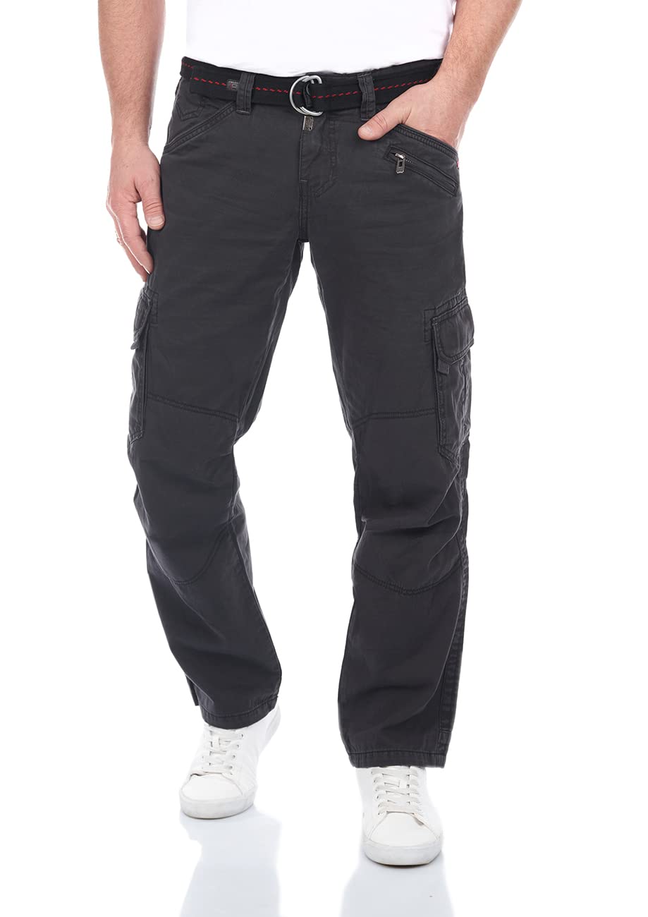 Timezone Herren Cargo Jeans Hose BenitoTZ Loose Fit Cargohose Stoffgürtel 100% Baumwolle Basic Tasch